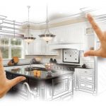 Female,Hands,Framing,Custom,Kitchen,Design,Drawing,And,Photo,Combination.